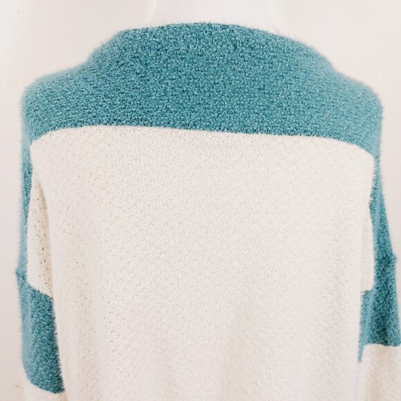 Bibi Women's MED Green & Cream Pullover Sweater Rugby Stripe Front, Relaxed Fit - Picture 7 of 14